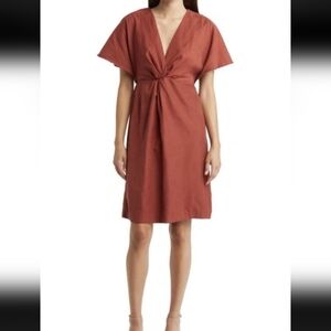 Julia Jordan Rust Red Twist Front Vneck Sheath Dress Size 4